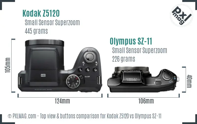 Kodak Z5120 vs Olympus SZ-11 top view buttons comparison