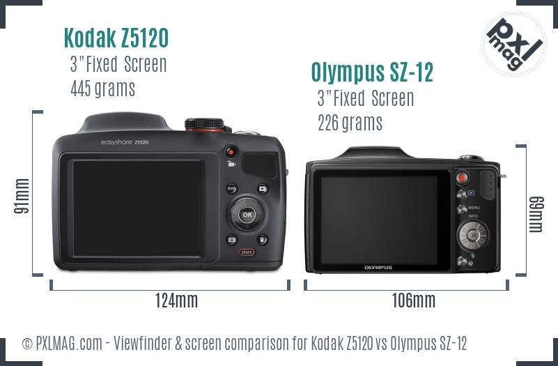 Kodak Z5120 vs Olympus SZ-12 Screen and Viewfinder comparison