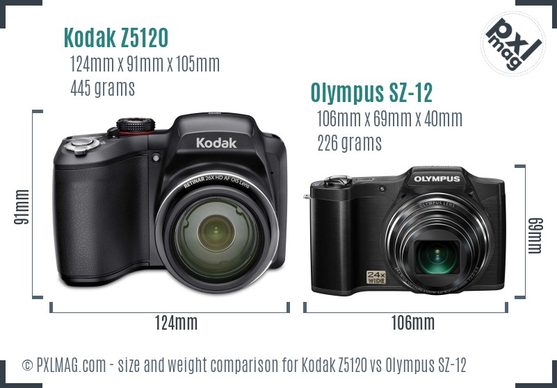 Kodak Z5120 vs Olympus SZ-12 size comparison