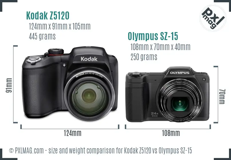Kodak Z5120 vs Olympus SZ-15 size comparison