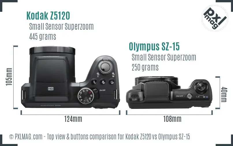 Kodak Z5120 vs Olympus SZ-15 top view buttons comparison