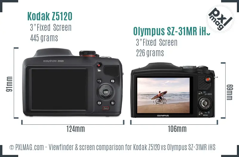 Kodak Z5120 vs Olympus SZ-31MR iHS Screen and Viewfinder comparison
