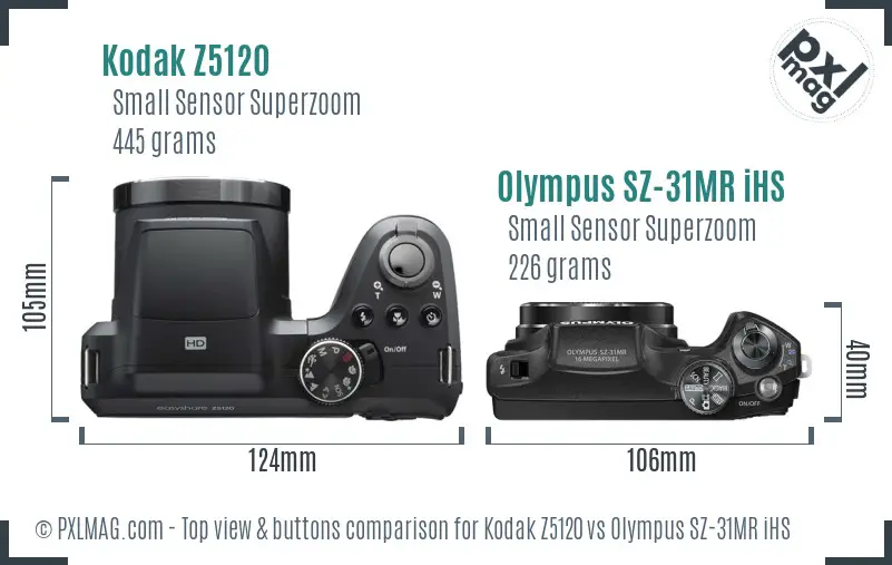 Kodak Z5120 vs Olympus SZ-31MR iHS top view buttons comparison