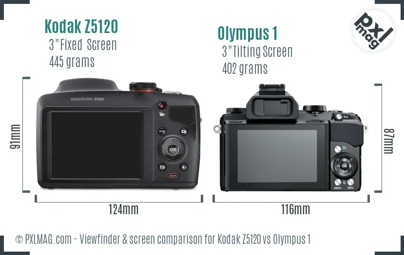 Kodak Z5120 vs Olympus 1 Screen and Viewfinder comparison
