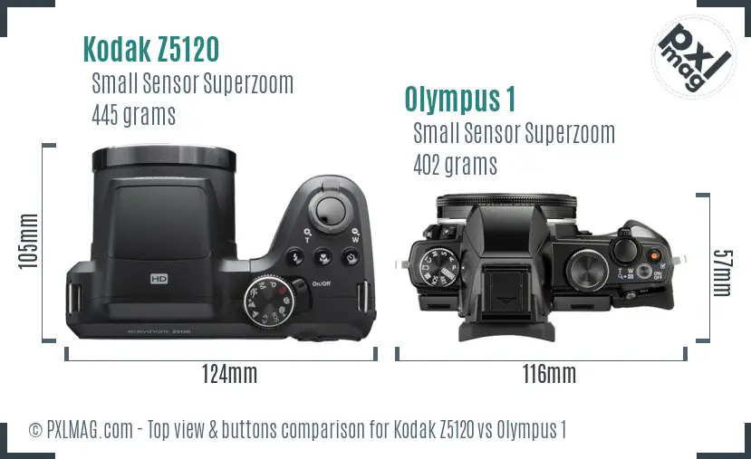 Kodak Z5120 vs Olympus 1 top view buttons comparison