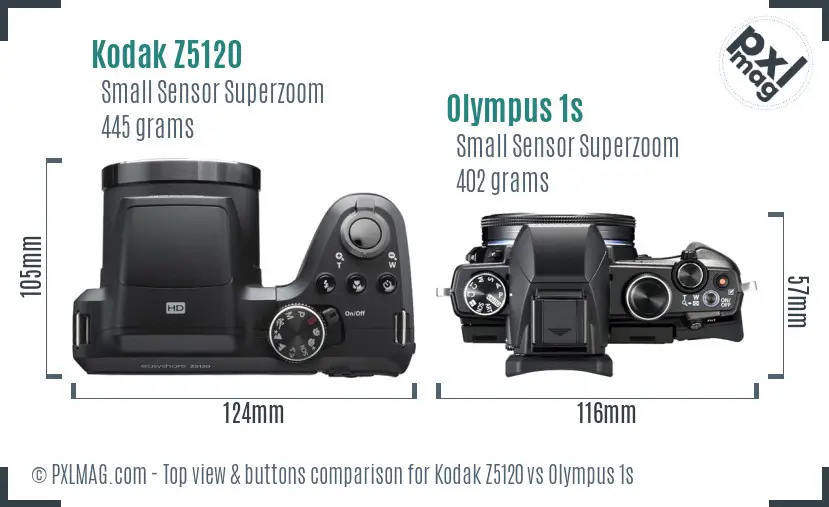 Kodak Z5120 vs Olympus 1s top view buttons comparison