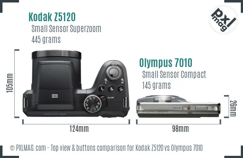 Kodak Z5120 vs Olympus 7010 top view buttons comparison