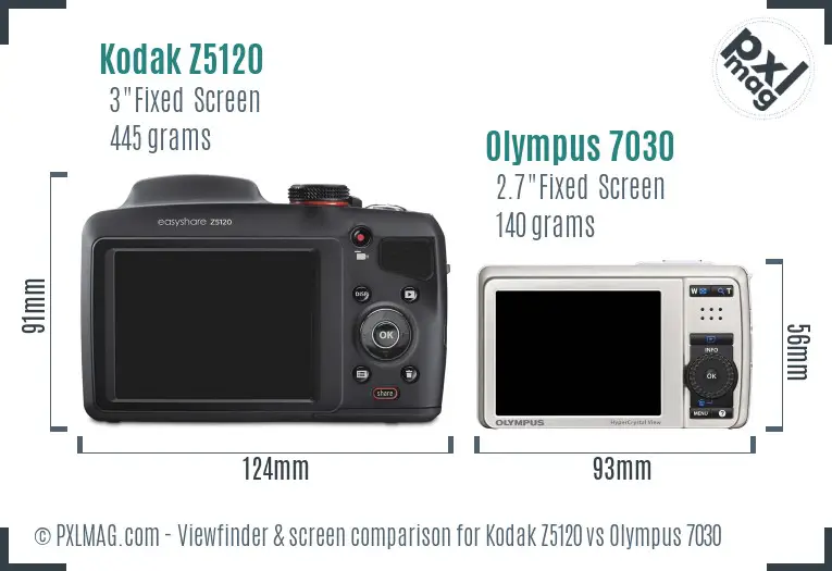 Kodak Z5120 vs Olympus 7030 Screen and Viewfinder comparison