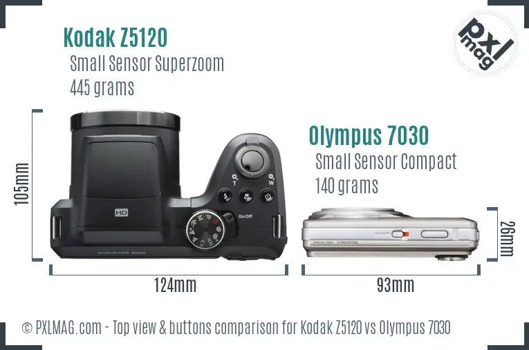 Kodak Z5120 vs Olympus 7030 top view buttons comparison