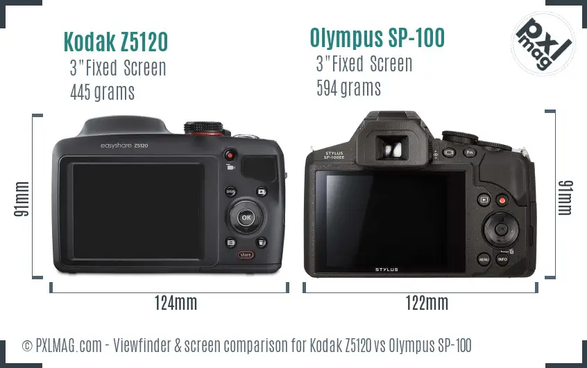 Kodak Z5120 vs Olympus SP-100 Screen and Viewfinder comparison