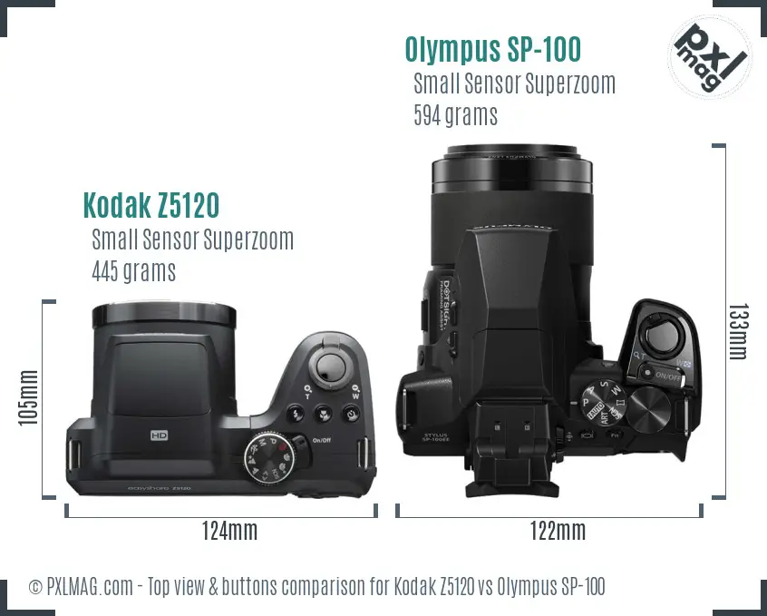 Kodak Z5120 vs Olympus SP-100 top view buttons comparison