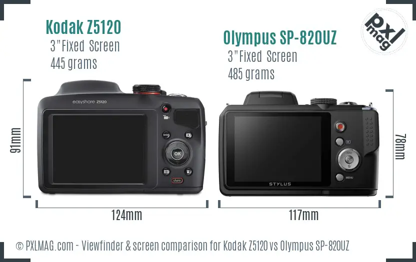 Kodak Z5120 vs Olympus SP-820UZ Screen and Viewfinder comparison Kodak Z5120 vs Olympus SP-820UZ Screen and Viewfinder comparison