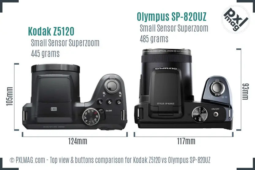 Kodak Z5120 vs Olympus SP-820UZ top view buttons comparison Kodak Z5120 vs Olympus SP-820UZ top view buttons comparison