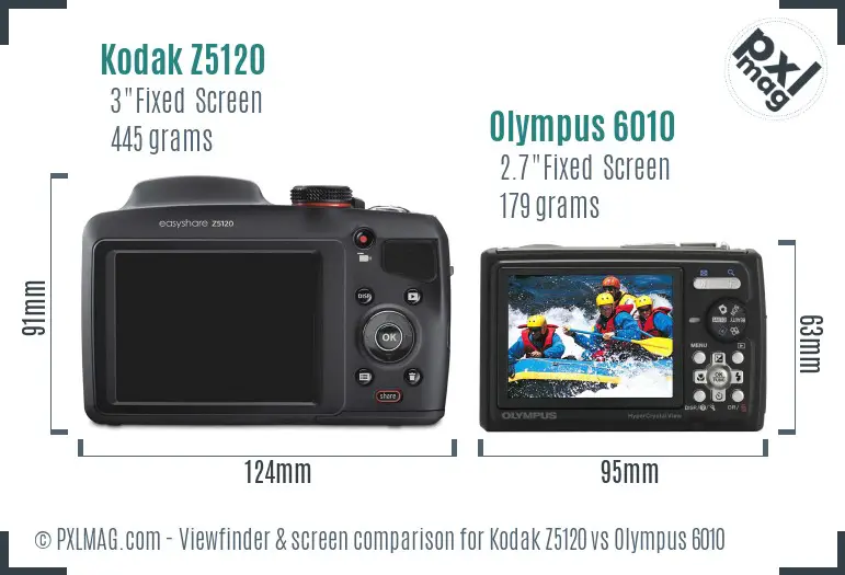 Kodak Z5120 vs Olympus 6010 Screen and Viewfinder comparison