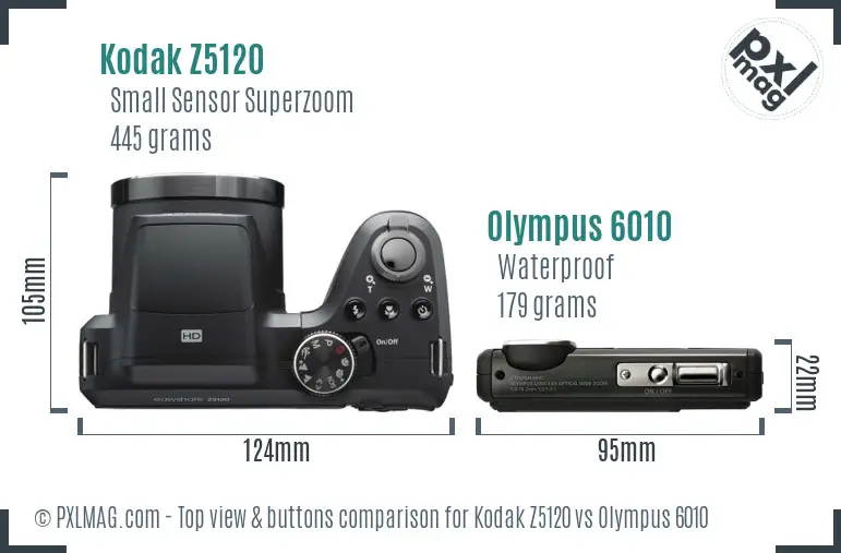 Kodak Z5120 vs Olympus 6010 top view buttons comparison