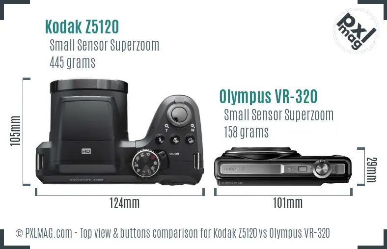 Kodak Z5120 vs Olympus VR-320 top view buttons comparison Kodak Z5120 vs Olympus VR-320 top view buttons comparison