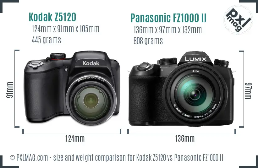 Kodak Z5120 vs Panasonic FZ1000 II size comparison