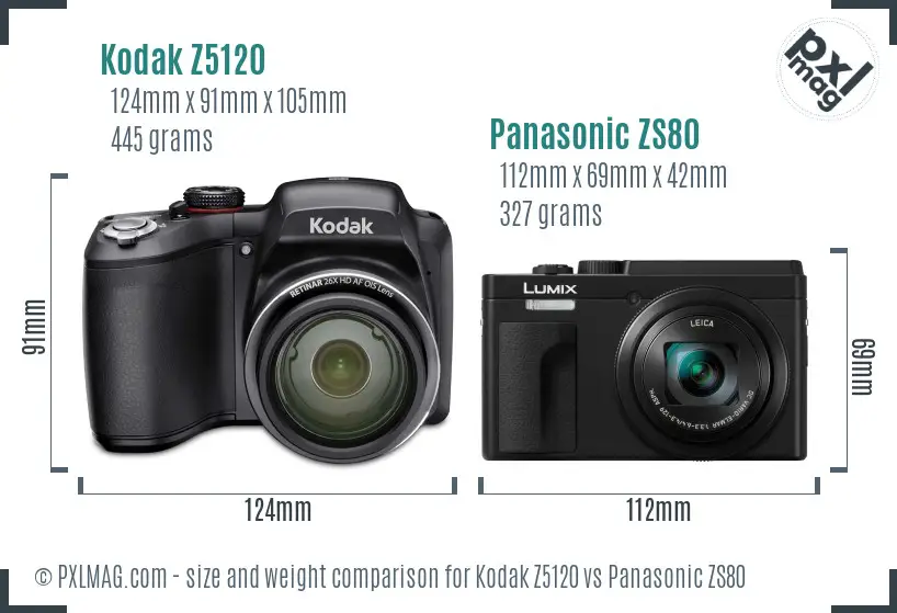 Kodak Z5120 vs Panasonic ZS80 size comparison