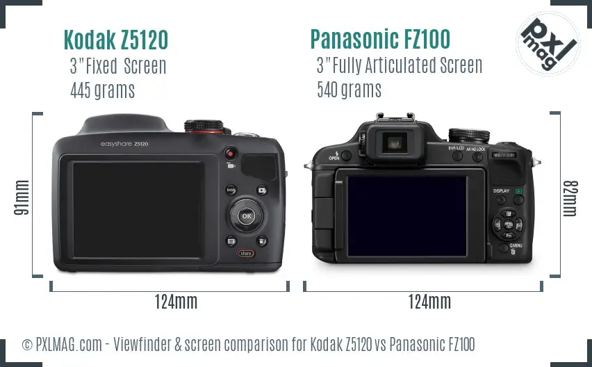 Kodak Z5120 vs Panasonic FZ100 Screen and Viewfinder comparison