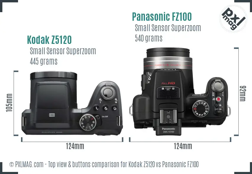 Kodak Z5120 vs Panasonic FZ100 top view buttons comparison