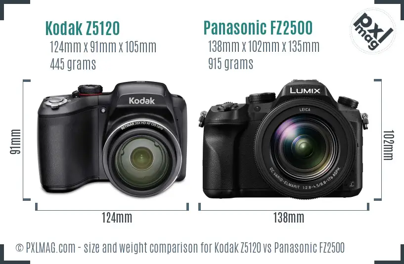 Kodak Z5120 vs Panasonic FZ2500 size comparison