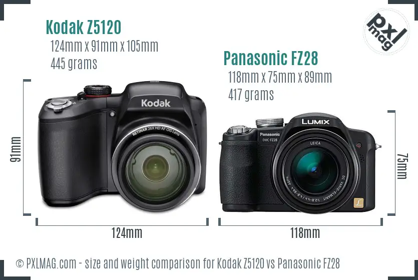 Kodak Z5120 vs Panasonic FZ28 size comparison Kodak Z5120 vs Panasonic FZ28 size comparison