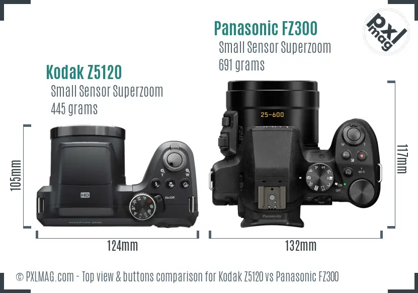 Kodak Z5120 vs Panasonic FZ300 top view buttons comparison