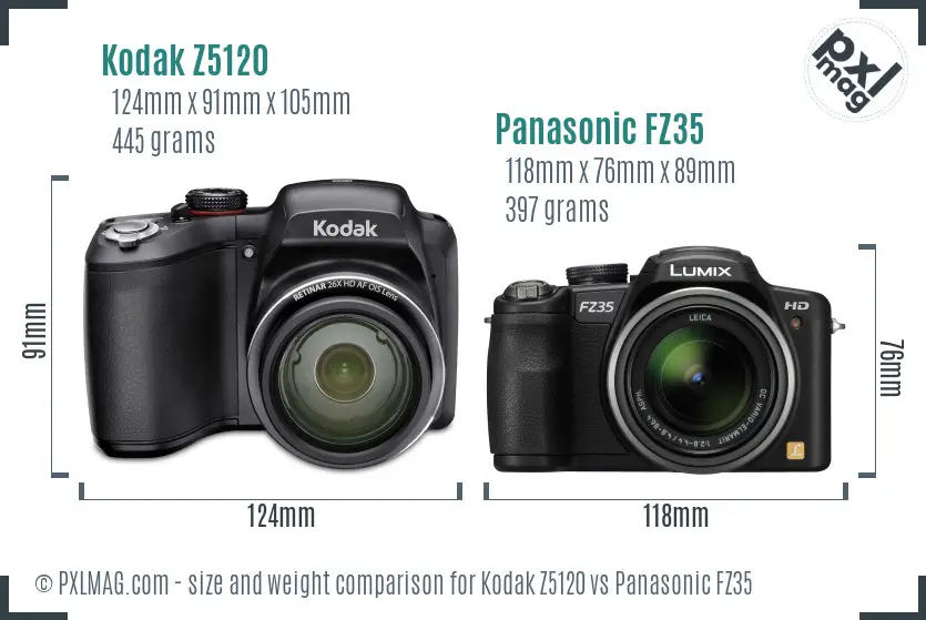 Kodak Z5120 vs Panasonic FZ35 size comparison