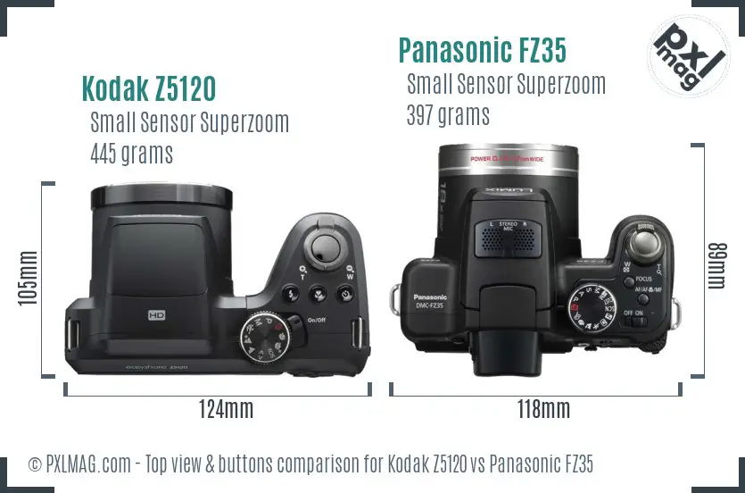 Kodak Z5120 vs Panasonic FZ35 top view buttons comparison