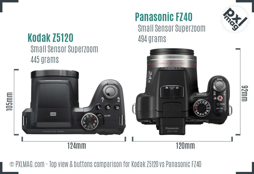 Kodak Z5120 vs Panasonic FZ40 top view buttons comparison