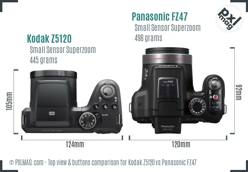 Kodak Z5120 vs Panasonic FZ47 top view buttons comparison Kodak Z5120 vs Panasonic FZ47 top view buttons comparison