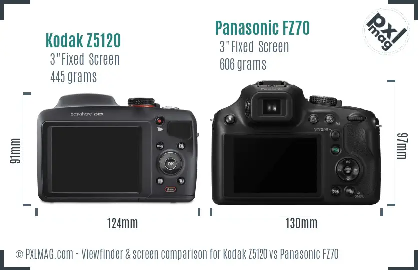 Kodak Z5120 vs Panasonic FZ70 Screen and Viewfinder comparison