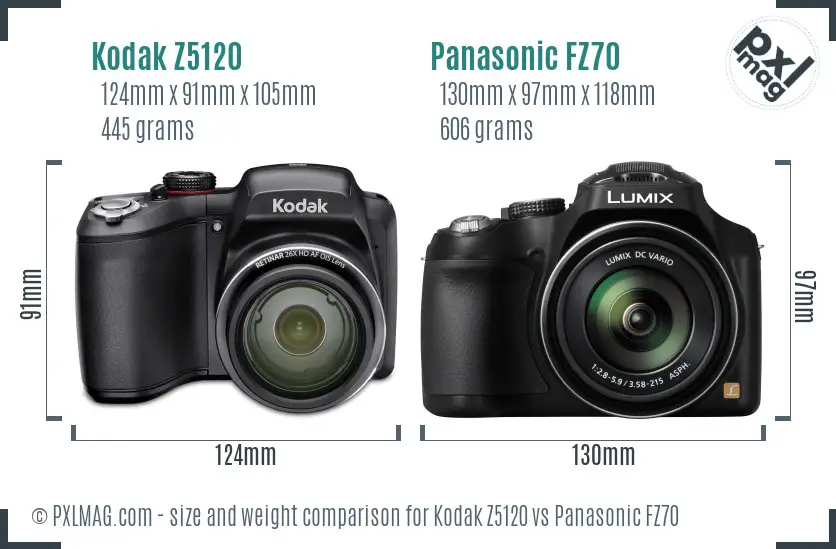 Kodak Z5120 vs Panasonic FZ70 size comparison