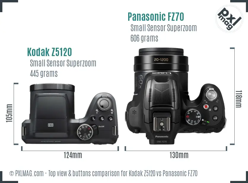 Kodak Z5120 vs Panasonic FZ70 top view buttons comparison