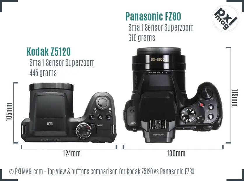 Kodak Z5120 vs Panasonic FZ80 top view buttons comparison
