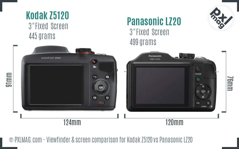 Kodak Z5120 vs Panasonic LZ20 Screen and Viewfinder comparison