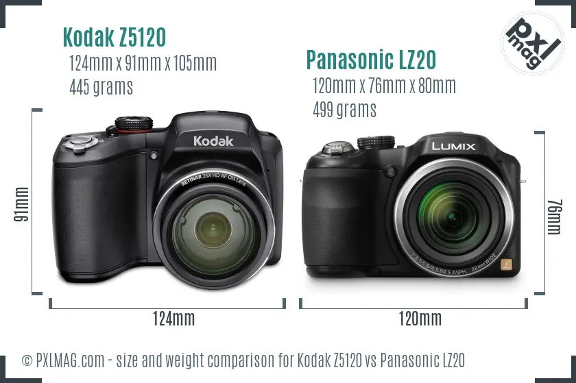 Kodak Z5120 vs Panasonic LZ20 size comparison