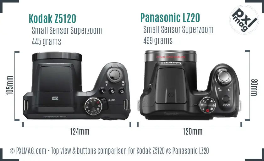 Kodak Z5120 vs Panasonic LZ20 top view buttons comparison