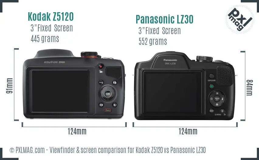Kodak Z5120 vs Panasonic LZ30 Screen and Viewfinder comparison