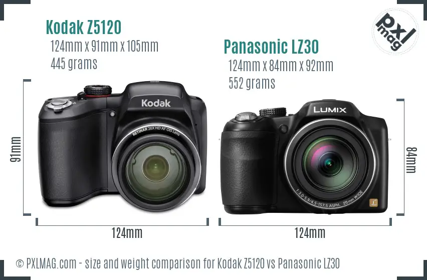 Kodak Z5120 vs Panasonic LZ30 size comparison