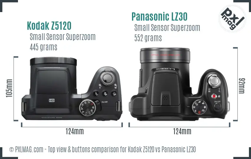 Kodak Z5120 vs Panasonic LZ30 top view buttons comparison