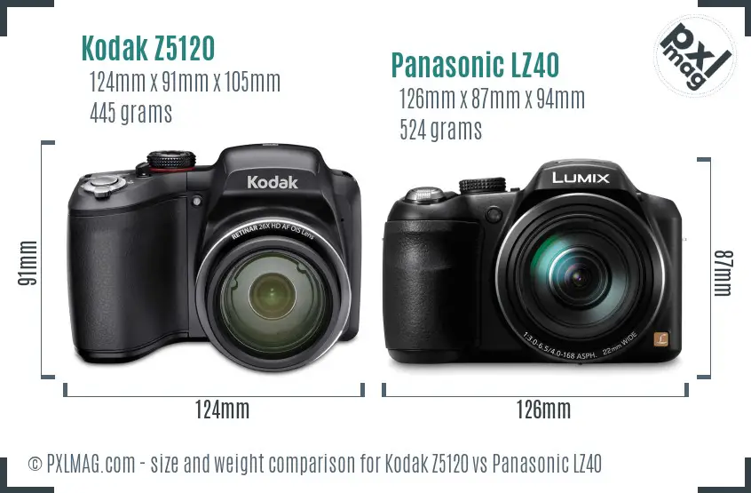 Kodak Z5120 vs Panasonic LZ40 size comparison