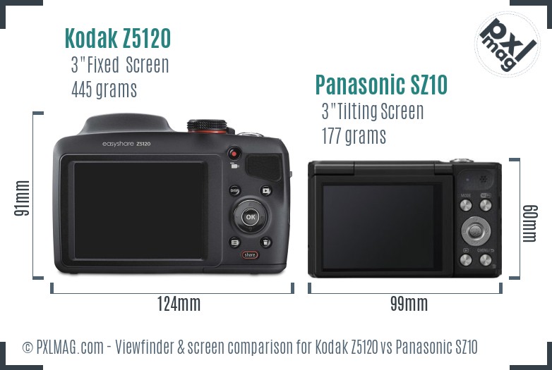 Kodak Z5120 vs Panasonic SZ10 Screen and Viewfinder comparison