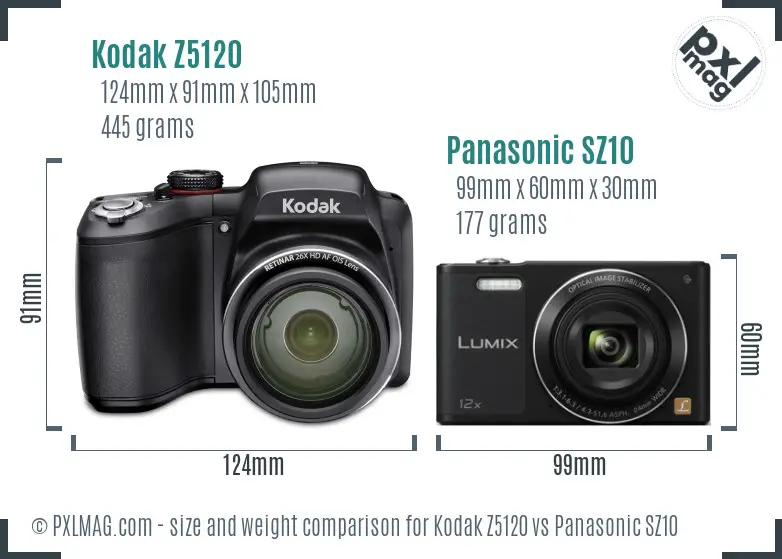 Kodak Z5120 vs Panasonic SZ10 size comparison