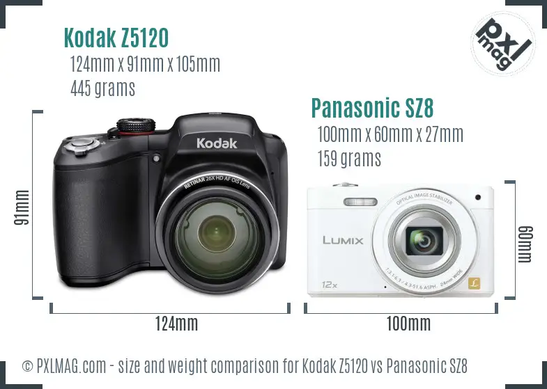 Kodak Z5120 vs Panasonic SZ8 size comparison