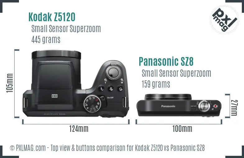 Kodak Z5120 vs Panasonic SZ8 top view buttons comparison