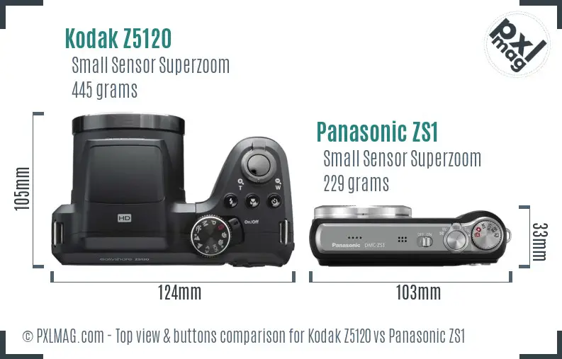 Kodak Z5120 vs Panasonic ZS1 top view buttons comparison
