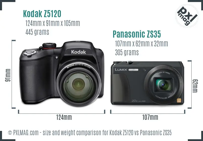 Kodak Z5120 vs Panasonic ZS35 size comparison