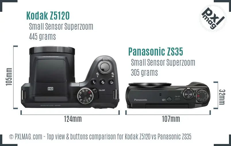 Kodak Z5120 vs Panasonic ZS35 top view buttons comparison