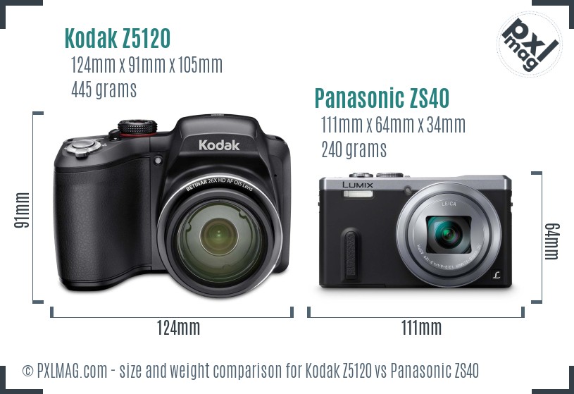 Kodak Z5120 vs Panasonic ZS40 size comparison Kodak Z5120 vs Panasonic ZS40 size comparison